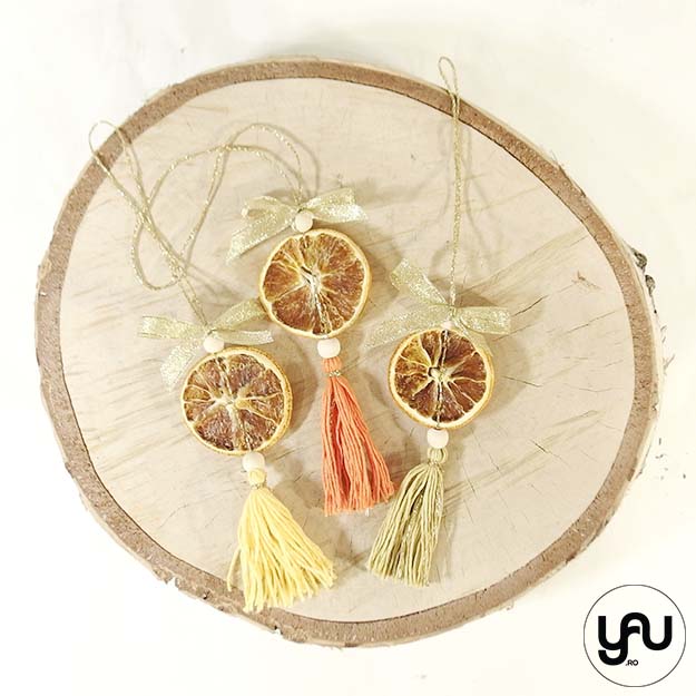 Decoratiuni CRACIUN portocale si lana | set 3 bucati